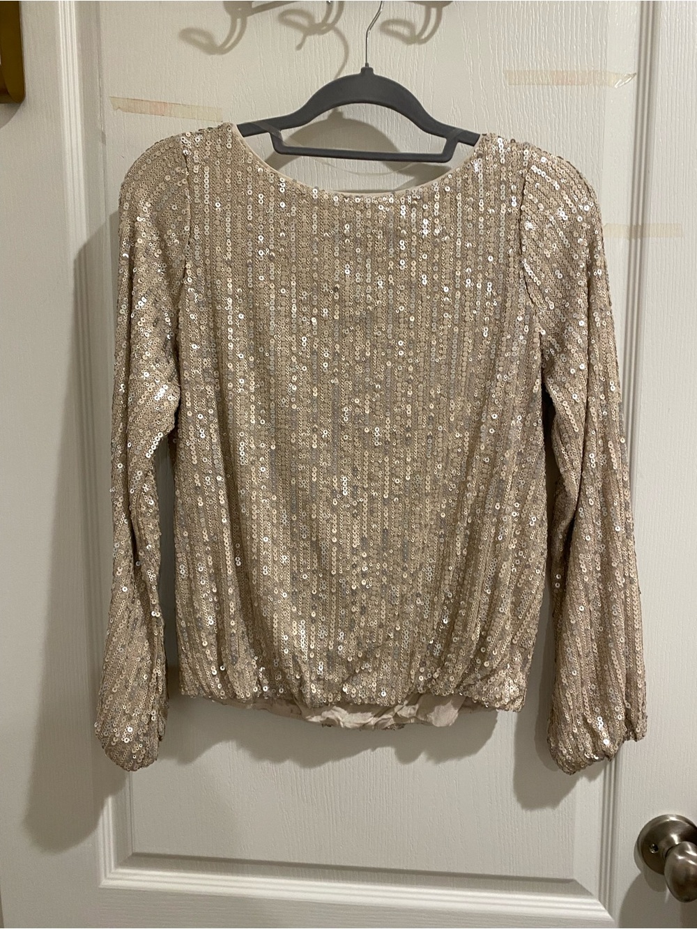 Chico's Champagne Sequin Long-Sleeve Top